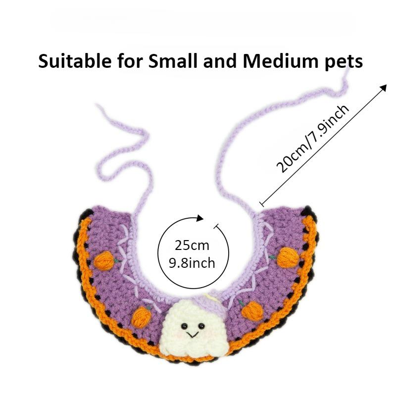 Cat Collar Cute Pet Collar Halloween Heterochromatic Cat Pumpkin Ghost Dog Bib Knitted Collar for Small Cats/dog/kitty