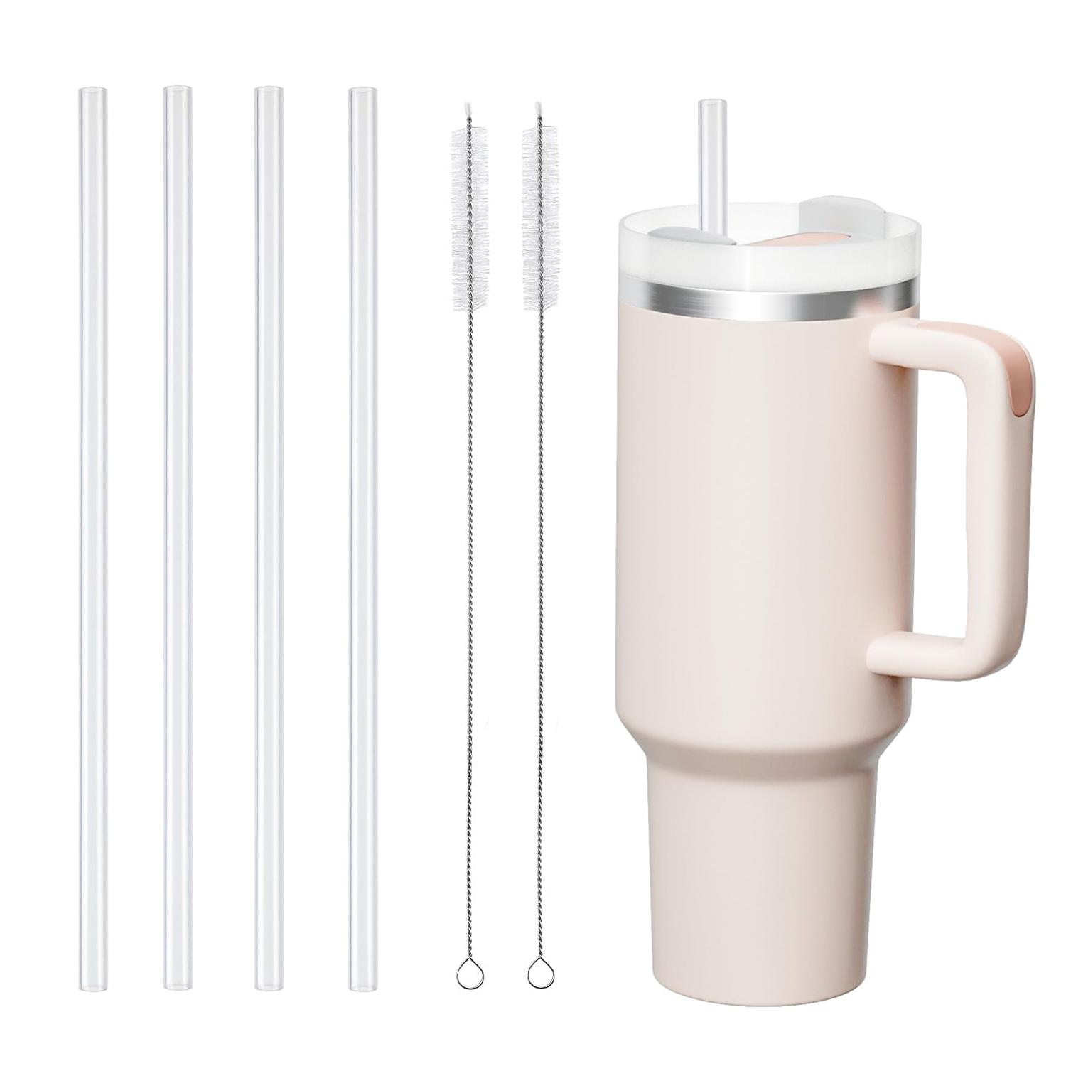 Replacement Straws for 40 oz Cup Tumbler, 12 Pack Clear Reusable Plastic Straws, 2 Straw Brushes,for Cup
