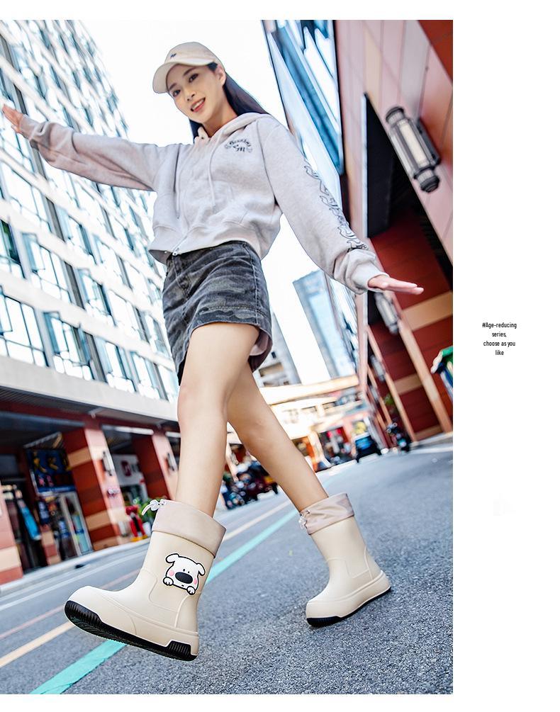 Damen Mid-Calf Wasserdichte Regenstiefel, Rutschfestes Gummi mit Baumwollfutter für Outdoor- und Küchengebrauch.