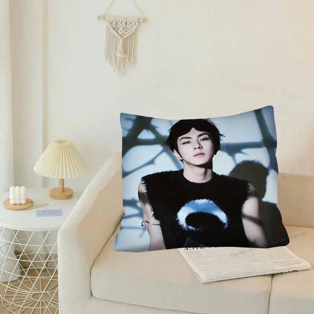 1 pièce Housse de coussin de groupe coréen J-JUNGWON Carré Housse de coussin Décoration de chambre à coucher Salon Décontracté Housse de coussin E-ENHYPEN