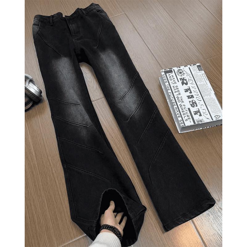 American vibe retro blue jeans men's high street old micro-pull pants trendy brand pleated tooling straight trousers