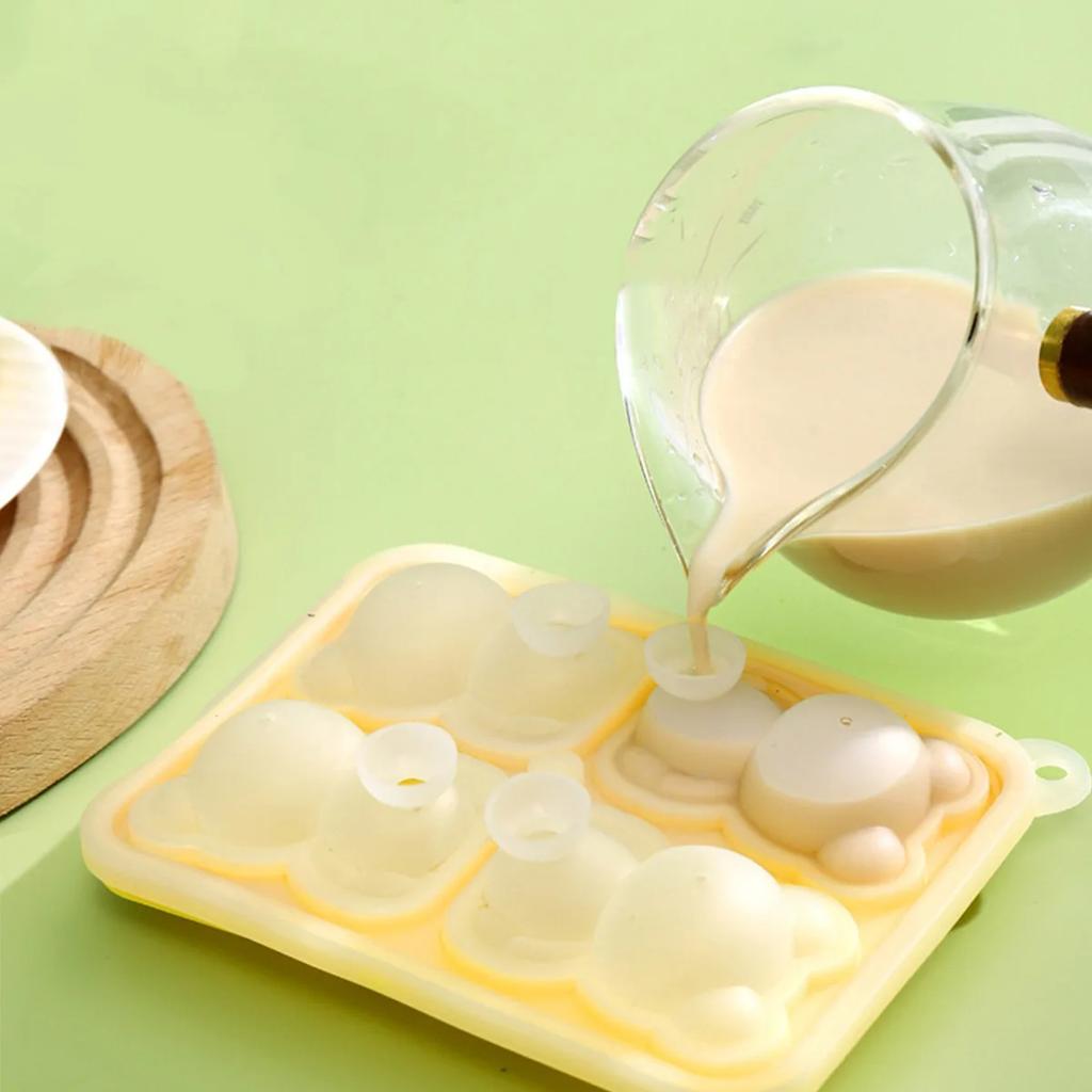 1pc New Four Grid Bear Ice Cube Mold Silicone Ice Grid Home Ice Cream Ice Cream Frozen Ice Ball Ice