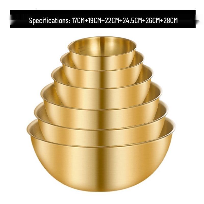 304 Edelstahl Rührschüssel im japanischen Stil mit Skala für Salat, Eierschlagen, Backen und Teigmischen - Goldfarbenes Finish