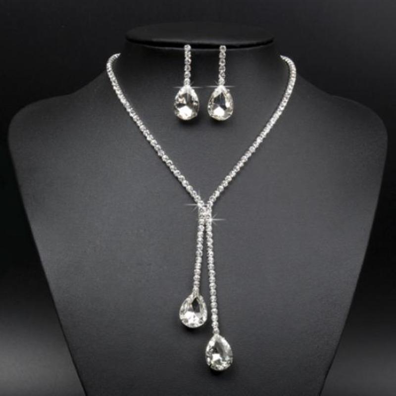 Свадебная вечеринка Rhinestone Waterdrop Подвеска Ожерелье Серьги Комплект ювелирных изделий 1 sets