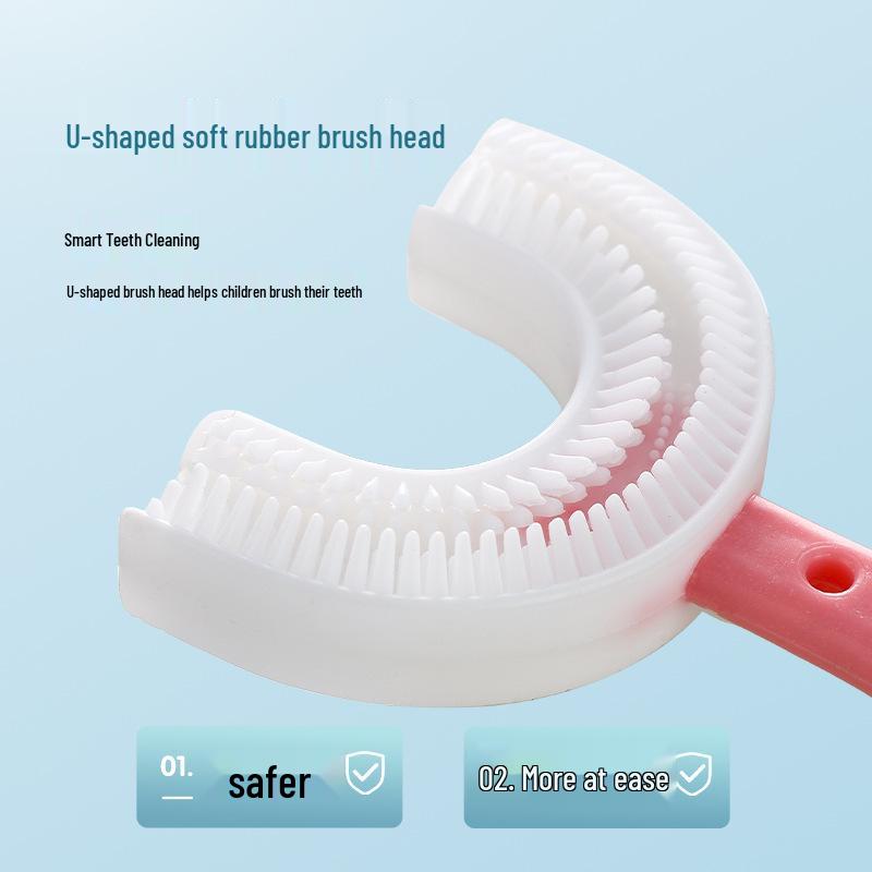 Periuță de dinți pentru copii în formă de U din silicon moale pentru vârstele 2-12 ani