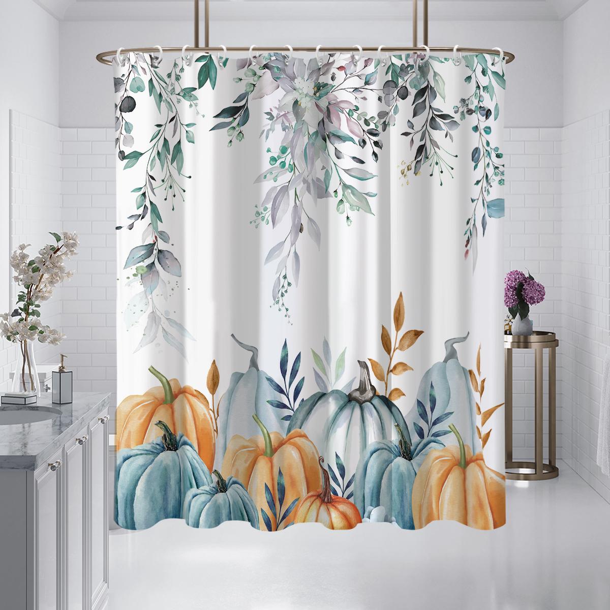 

1PC Autumn harvest pumpkin, Thanksgiving shower curtain, waterproof, washable, with 12 hooks, bathroom shower, bathtub, home use 180x180cm