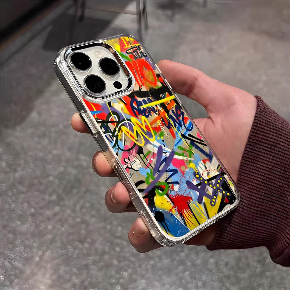 Graffiti Cool Art Phone Case For IPhone 17 Air 16 E 15 14 13 12 11 Plus Pro Max Electroplated Transparent Soft Shell