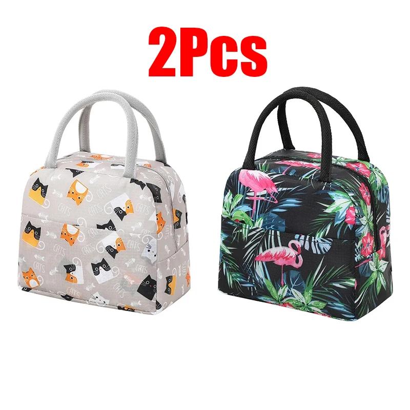 Lunch Bags Portable Thermal Insulation Cute Cartoon Print Storage Bag Children's School Lunch Box Bag Large Capacity Picnic Tote