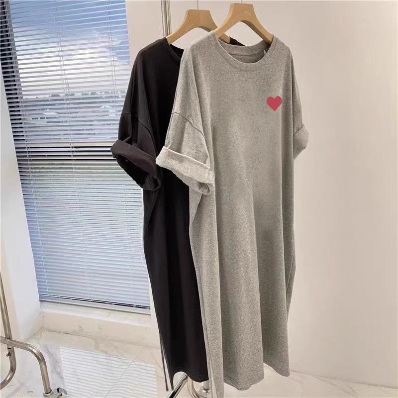 2025 Summer Women's Casual Plus Size Tummy-Hiding Over-the-Knee Short Sleeve T-Shirt Dress