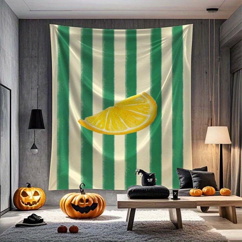Fresh Lemon Stripe Tapestry Fruit Slice Green & White Dining Room Feature Wall Kitchen Decor Instagram Style