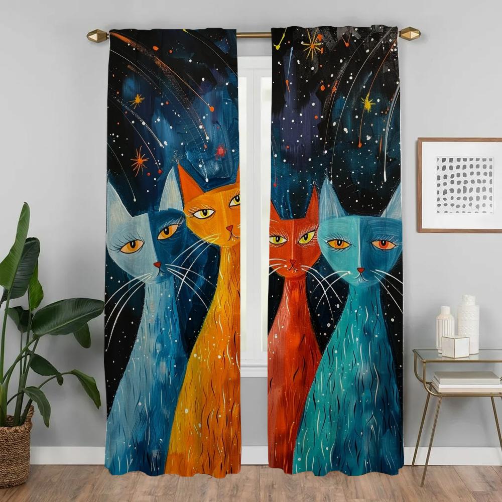 Exotic Cat Kitchen Curtains for Living Room Tulle for Bedroom Window Curtain Shades Partition Halloween Decoration Blackout Home