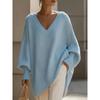 Damen S V-Ausschnitt Langarm Locker Einfarbig Strickpullover