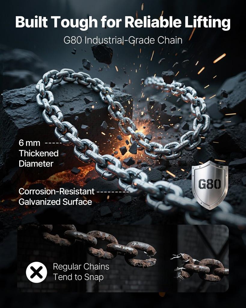 Manual Lever Chain Hoist, 3/4T 750KG Capacity Heavy Duty Come Along, 6M Lift G80 Alloy Steel Chain With Dual Pawl Mechanical Brake, 360° Rotating
