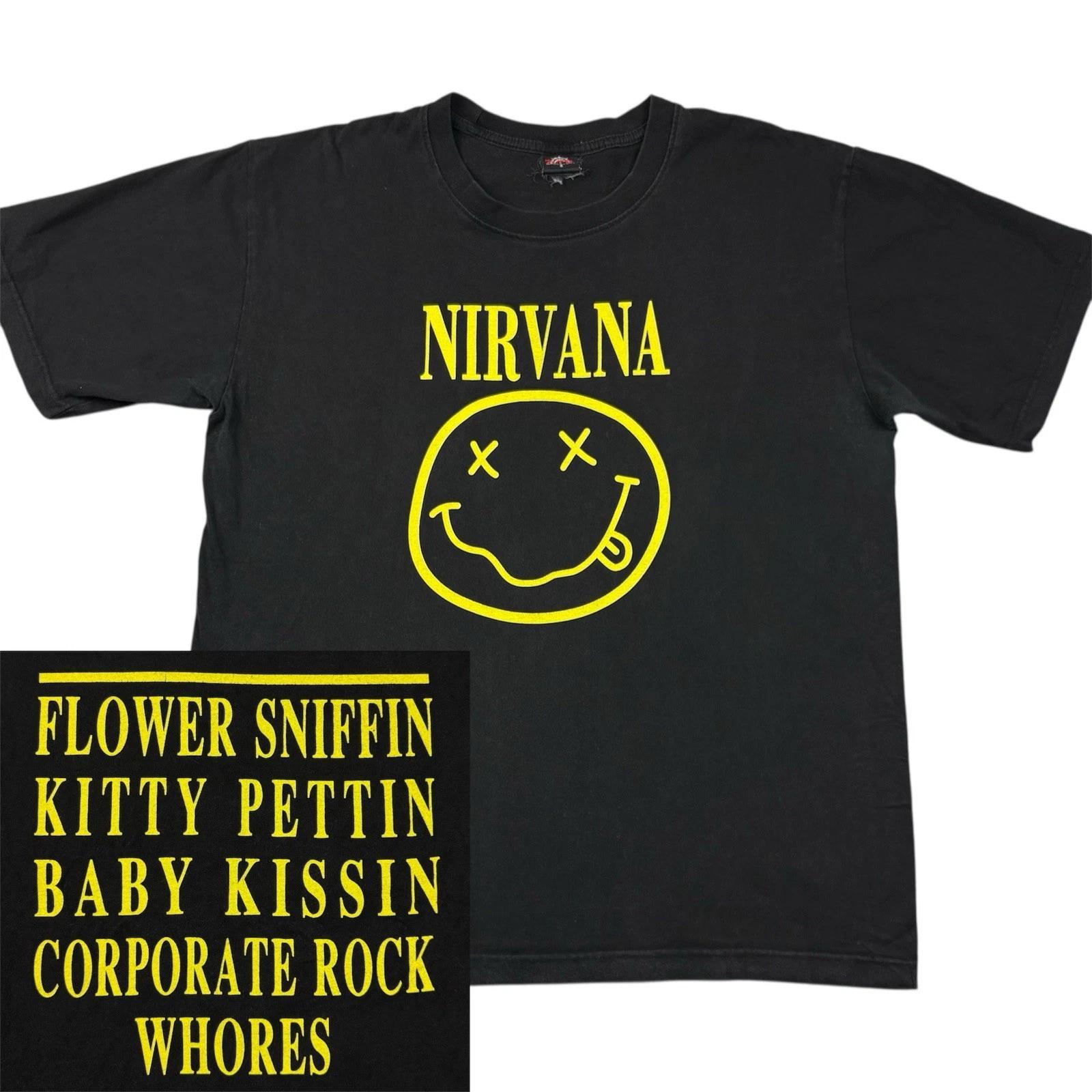 

Vintage Nirvana Nevermind 100% Cotton T-shirt Mens Tees Top Size L Black Grunge Band Tee Flower Sniffin 2XL