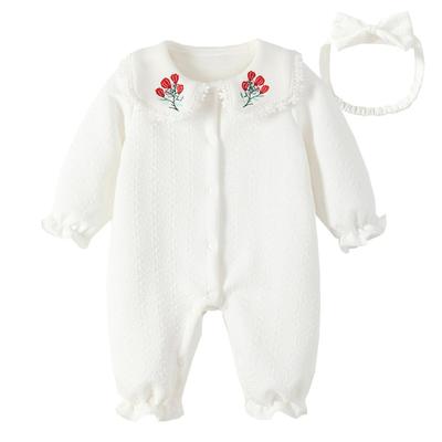 Baby Nest Baby Long Sleeve Corduroy Romper with Hat and Size Months Girls' Lace, Beige, 90, 18-24