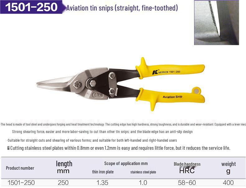 K Brand 250mm Aviation Sheet Metal Shears - Straight, Left, Right Tin Snips