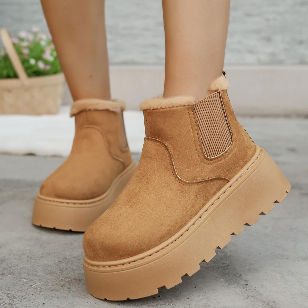 

Winter Large-size Suede Shallow Mouth Warm Walking Boots Fashionable New Round Toe Non-slip Casual Snow Boots for Women 36