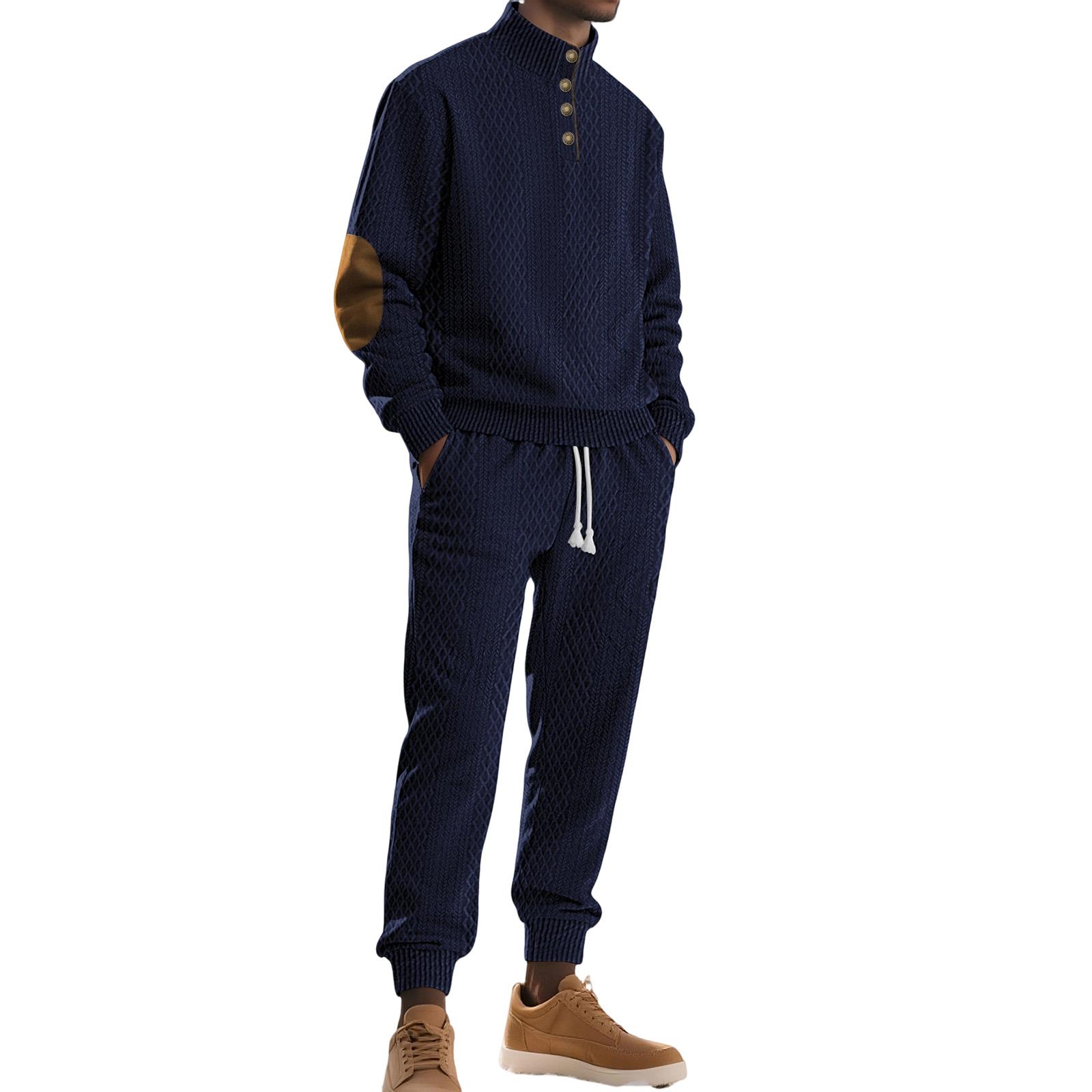

Men Sports Business Leisure Small Square Trousers Buckle Hoodie Set XXL тёмно-синий