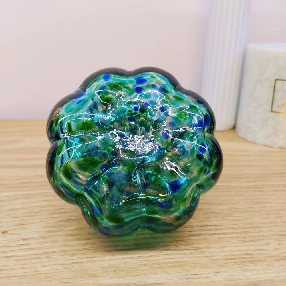 Hand Blown Glass Color Crystal Pumpkin Figurine Decorative Paperweight Glass Pumpkin Ornament Realistic Vivid Color