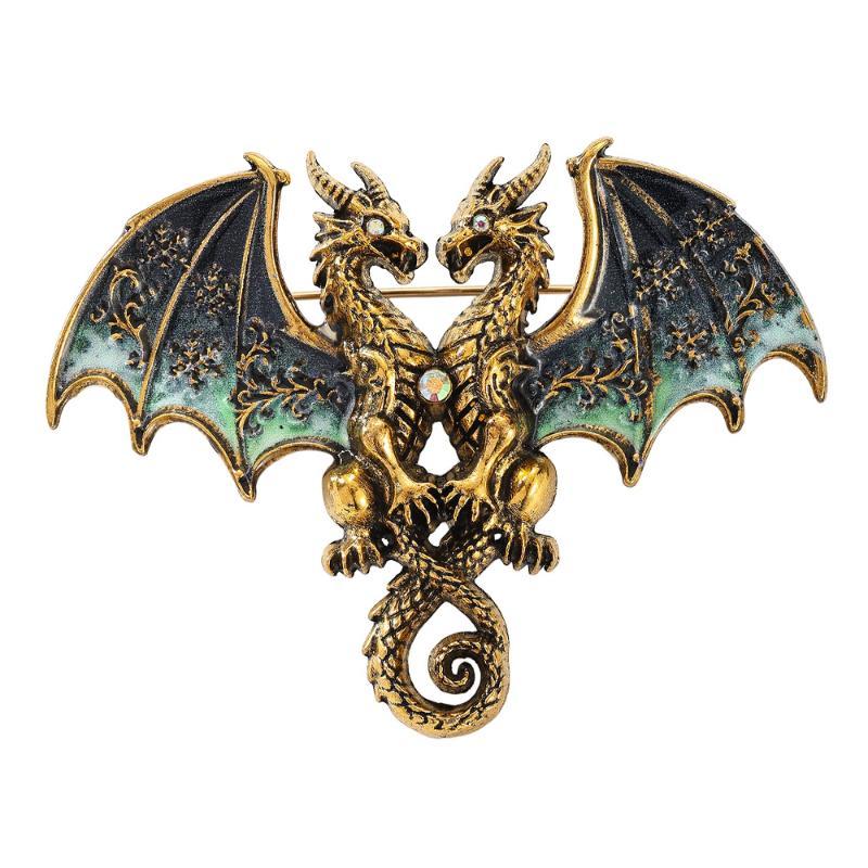 Matte Finish Metal Double Headed Dragon Brooch 1Pcs Unisex Animal Pin Fashion Accessory for Blazer Backpack Daily Outfit