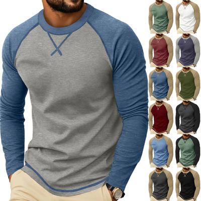 Heren Lange Mouw Ronde Hals Casual T-shirt Raglanmouw Contrasterende Stiksels Lichtgewicht Ademend Top voor Dagelijks Gebruik