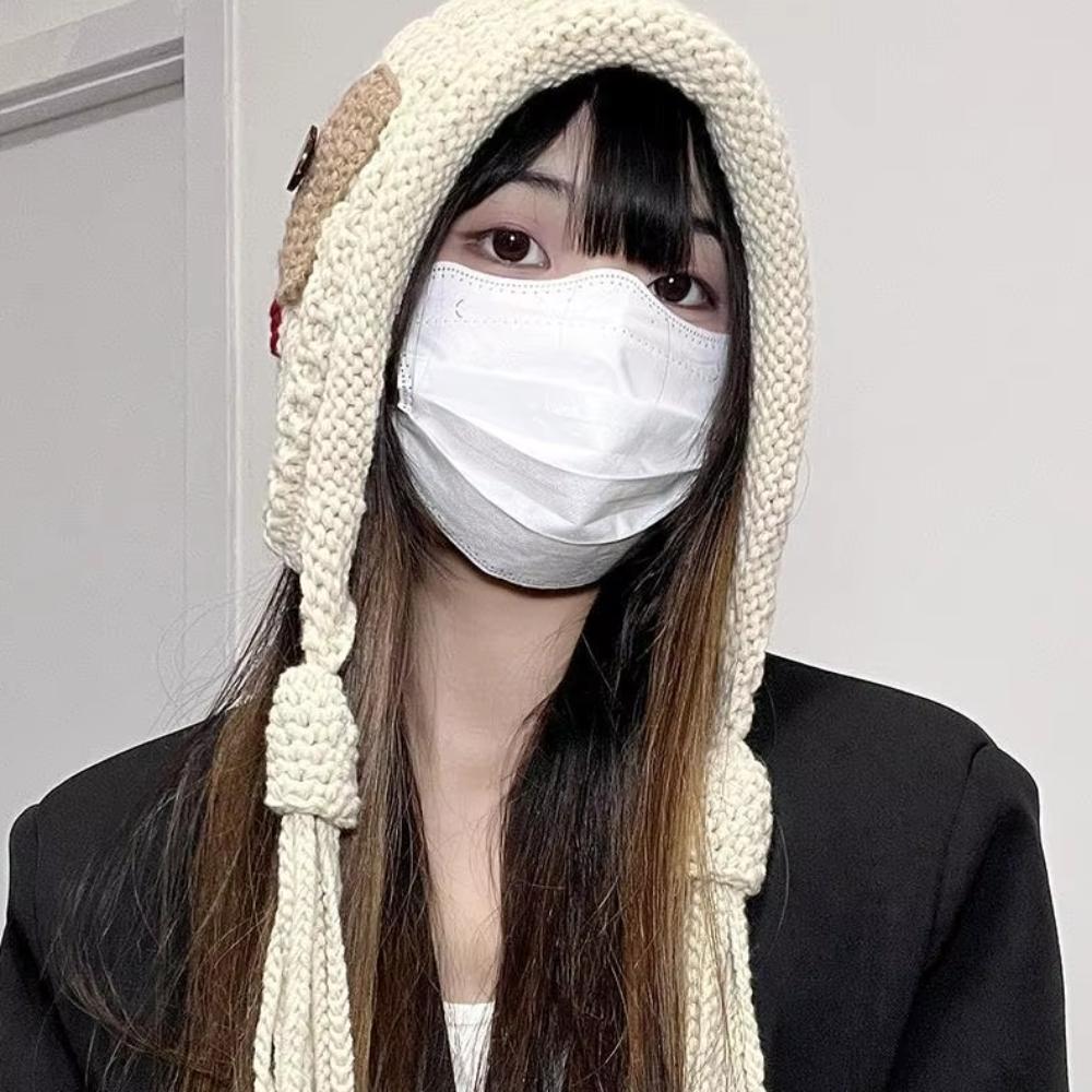 Keep Warm Knitted Hat with Long Tassels Harajuku Designed Ear Protection Hat  Daily
