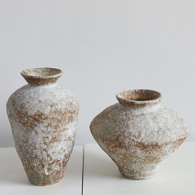 Wabi-Sabi Ceramic Vase: Retro, Handmade Pottery for Zen Flower Arrangements In Homes or Hotels.