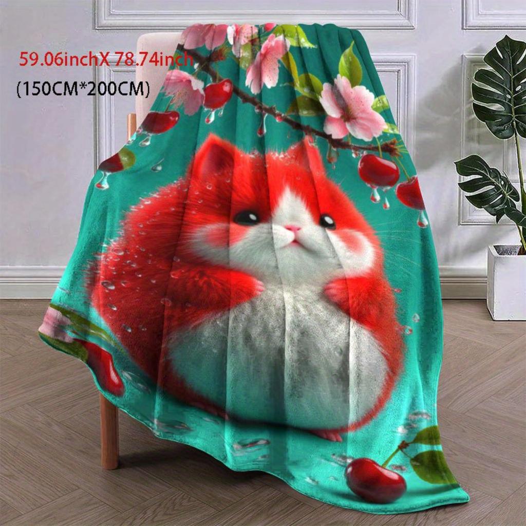 Cute Cat Flannel Blanket - Soft and Warm, Suitable for Sofas, Beds, Chairs, Camping, and As a Holiday Gift for Family and Friend
