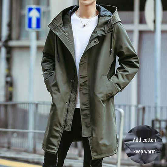 Men's British-Style Mid-Length Trench Coat: Korean Trendy Spring/Autumn Thick Jacket for High-End Winter Feel