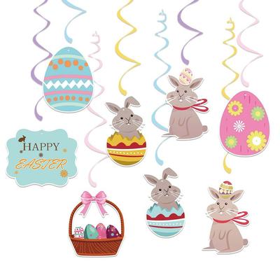 DIY Osterparty Dekorationen Cartoon Hase Bunt Hängende Ornamente PVC Osterei Wirbel Banner für 8 Stück Festliche Dekorationen