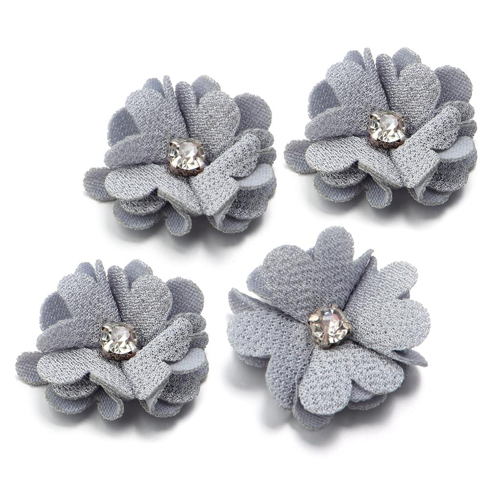 10pcs Colorful Fabric Flower 3.5cm Rhinestone Flower Core Pearl Hemp Flower Applique For DIY Clothing Sewing Headwear Decoration