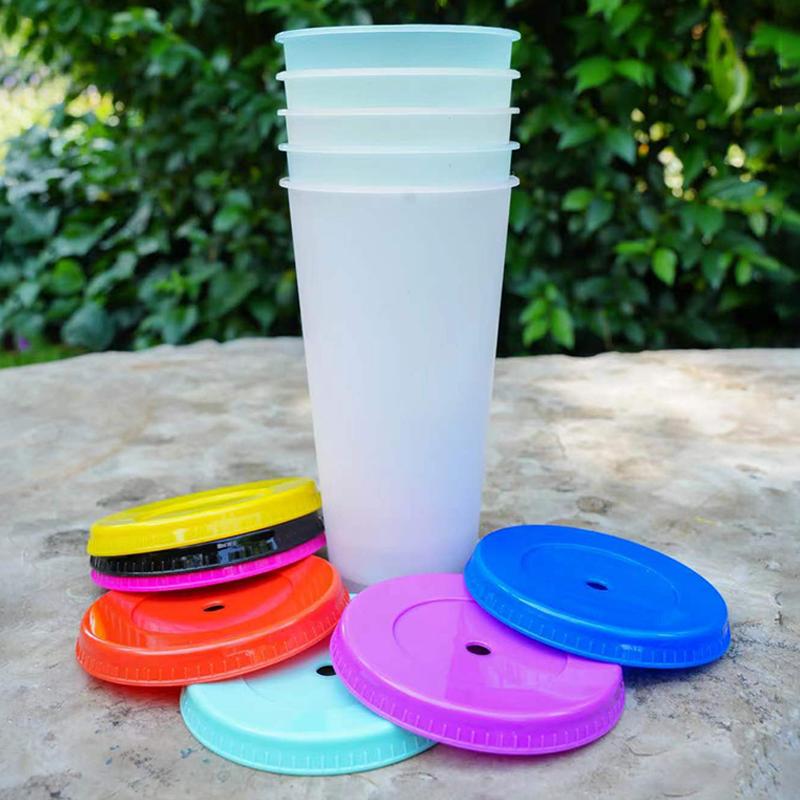 10Pcs Color Changing Cups Plastic Straw Ice Cup Large Capacity Cold Drinking Cup Water Bottle Party Travel Beverage Mug