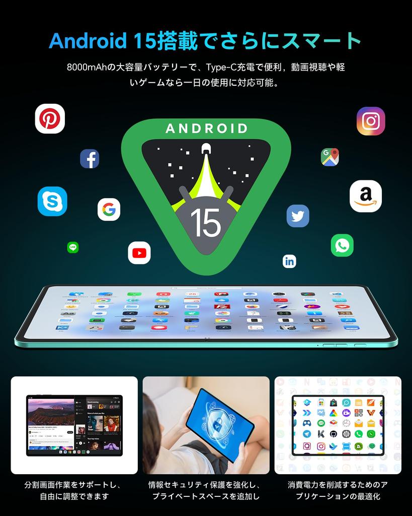 Android 15 2K Large 8000mAh Large 5GHz 13MP Rear YouTube GMS Face Split Wireless Charging 12-inch Wi-Fi Tablet, Screen, 12GB+128GB+1TB Expandable,