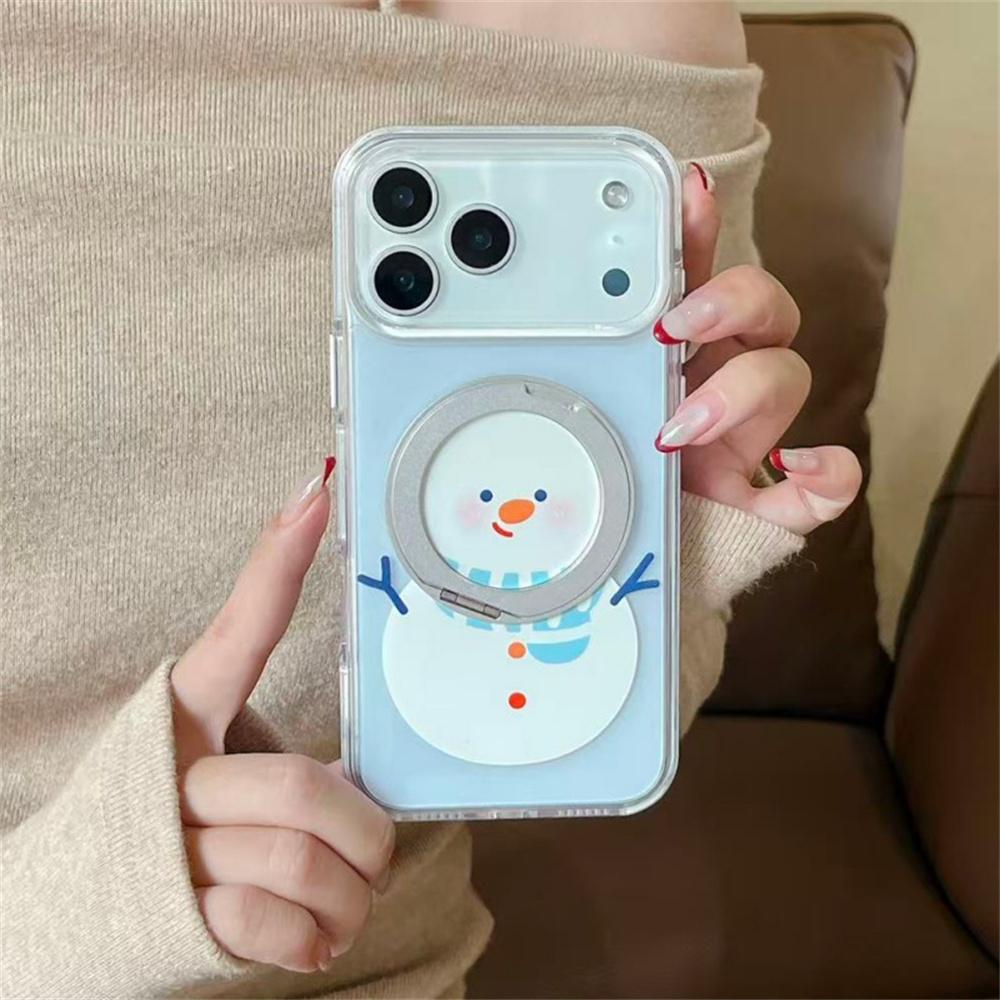 

Милый Снеговик Магнитная Подставка Чехол для Телефона Для iPhone 17 Pro 14 15 16 Pro Max Задняя Крышка Ударопрочный Милый Мультяшный Чехол Для iPhone For iPhone 17ProMax