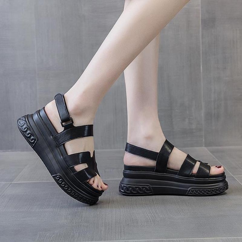 7CM Luxury Designers 2024 Fashion Leather Women Platform Sandals Chunky Sports Wedge Shoes For Woman Summer Students Shoes Large