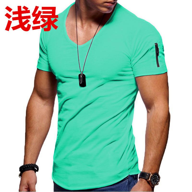 Men'S T-Shirt Clothing Men'S V-Neck Solid Color Large Size Casual Short Sleeve T-Shirt