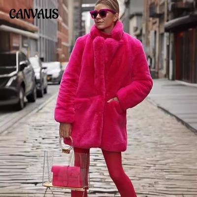 Inverno Feminino Plus Size Pele Pelúcia Quente Ar Solto Casaco Lapela Médio Longo Jaqueta Feminina Tops