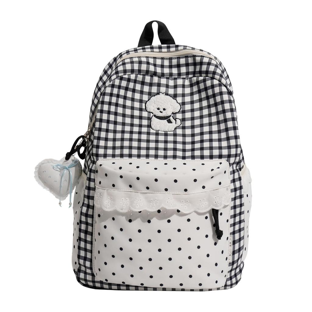 Schoolbag Korean small fresh plaid corrugated schoolbag lace girl heart travel small backpack sweet wind student party backpack