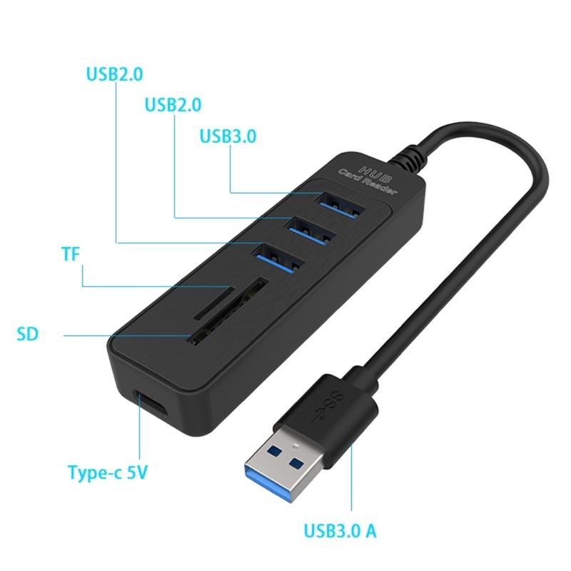 Multiple Port USB3.0 Hubs Featuring SDTF Card Slots 2 USB2.0 Port Data Transfer Adapters For Computer Tablets