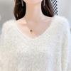 Women's Faux Mink V-Neck Pullover Sweater