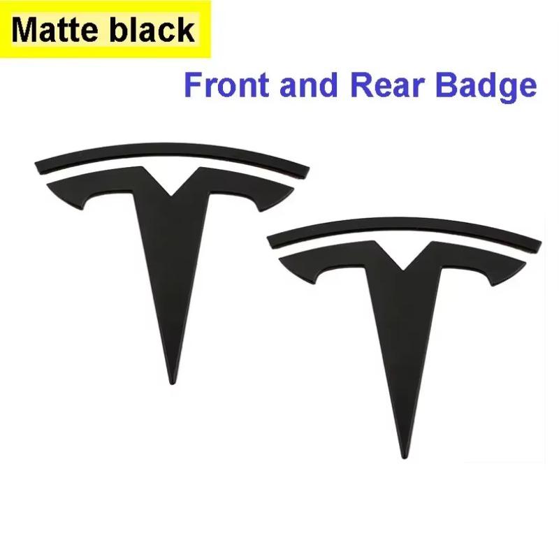 2 Pieces of Zinc Alloy Car Front Hood Emblem Sticker Design Replacement For Tesla Model 3 Y Car Rear Trunk Emblem Accessory