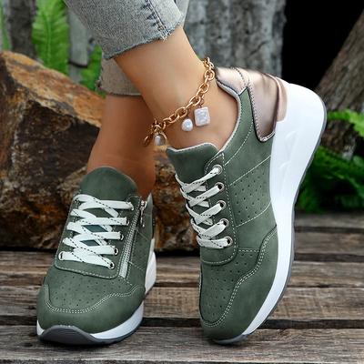 Mode Übergröße Mode Keilabsatz Sneaker für Damen 2025 Frühling Schnürung Plateau Sportschuhe Frau Leicht Rutschfest Freizeitschuhe