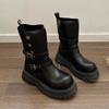 Japanese Maillard Knight Boots Women's Two Wear Belt Buckle Short Boots Women's British Style Medium Boots Thick-soled Retro Locomotive Boots