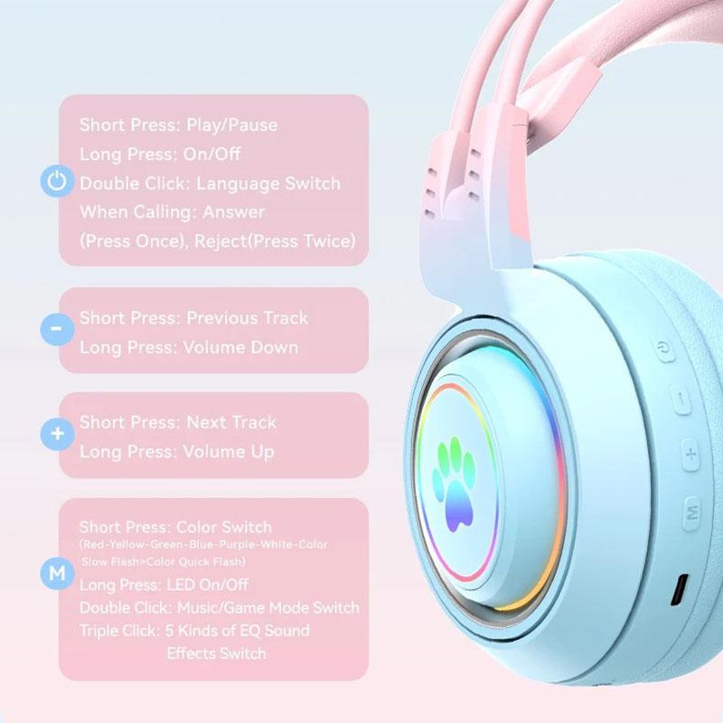 2 in 1 Cute Antlers/Cat Ears Wireless Bluetooth Headphones Gamer 3.5mm Headset Gaming Headphones Gift for Children Low Latency