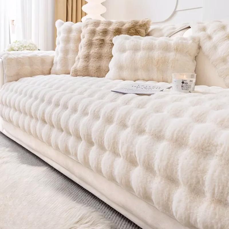 High Quality Rabbit Plush Non-slip Sofa Mat Soft Winter Thickened Warm Sofa Cover New Warm Plush Cover Cloth Towel