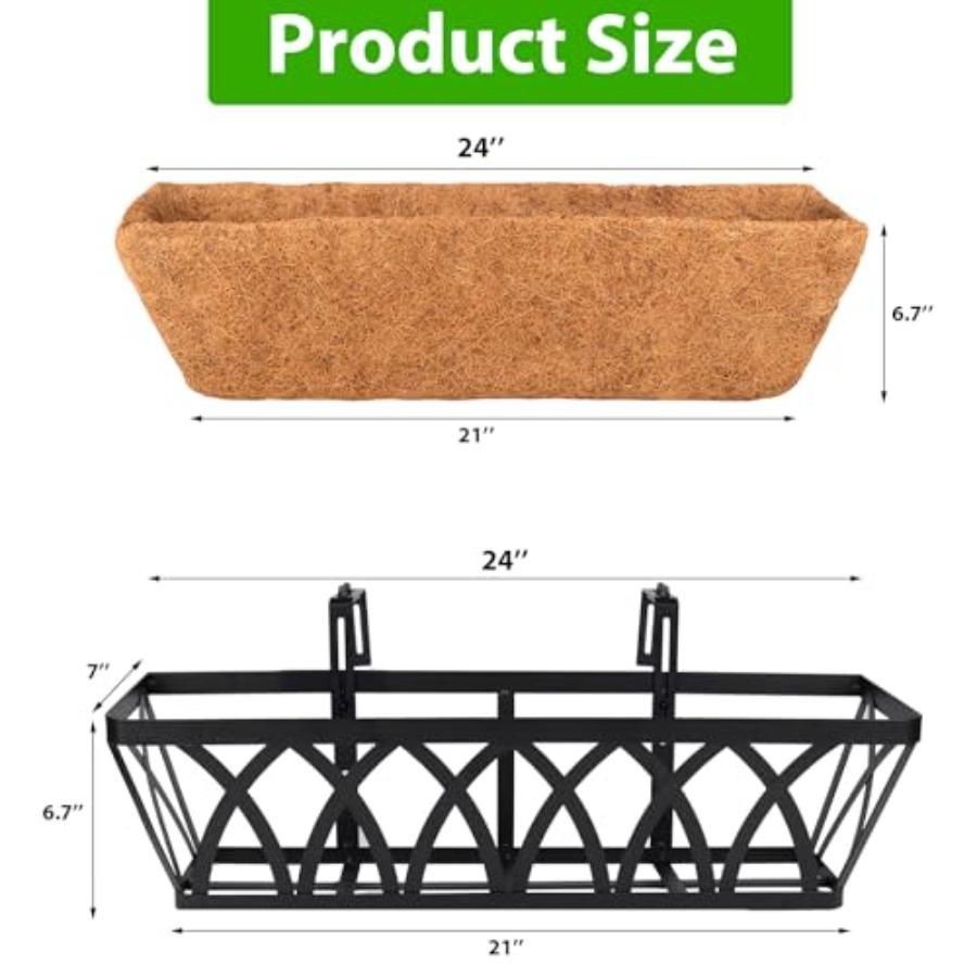 Deck Balcony Railing Planter Window Boxes - 3 Pack 24 Inch Planters for Outdoor Fence Railing Hanging Brown Rust-Resistant Meta
