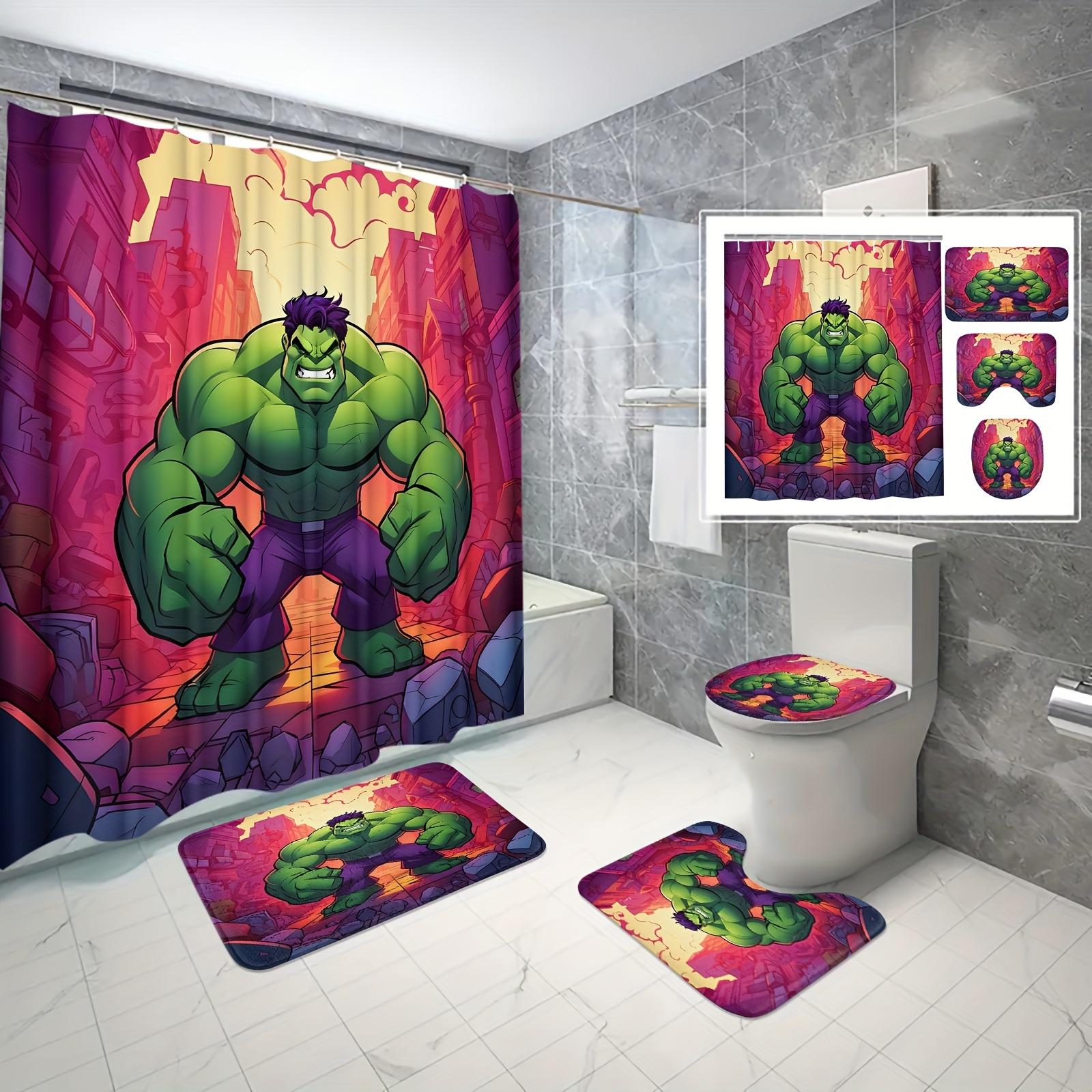 

Hulk Power Bathroom Set 4PCS! Angry Green Face Full Print Waterproof Shower Curtain with Mat, Marvel Avengers Decor Gifts 4pcs-Set
