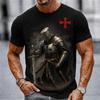 2026 Sommer Retro Herren Templer Kreuzritter T-Shirt Kurzarm T-Shirt 3D-Druck Rundhals Religiöser Stil Festliches Outfit