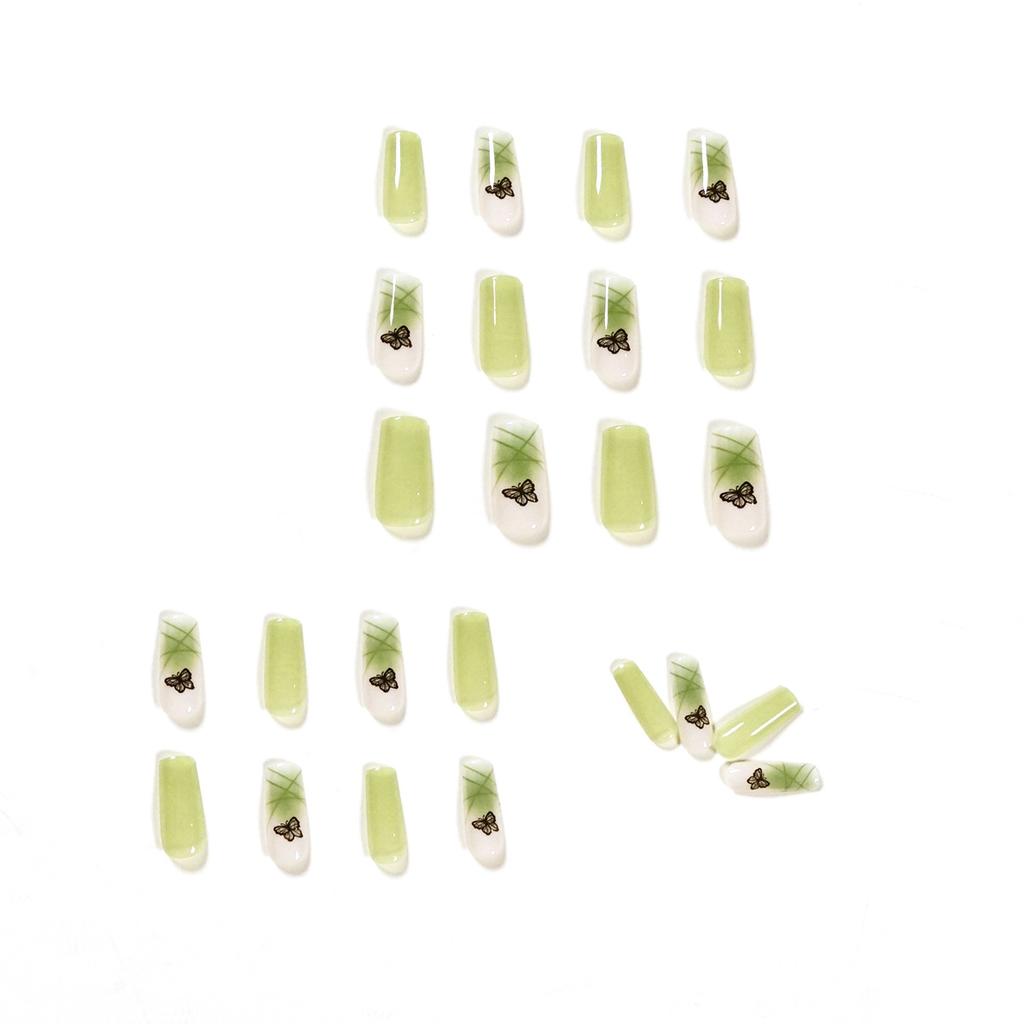 Iced Matcha Green Butterfly Long Nail Patch False Nail Removable Nail Patch Wearing Nail Patch Factory Sales