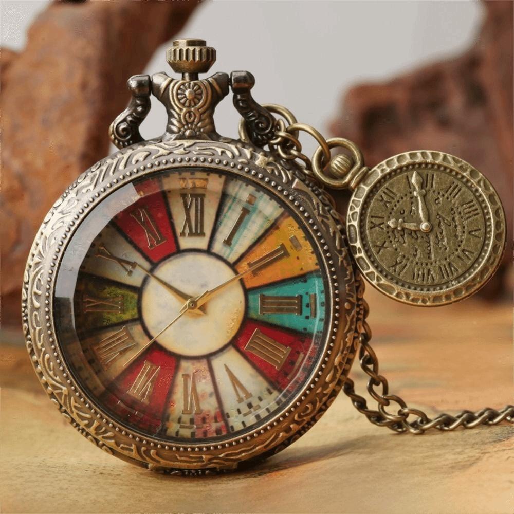Retro Pocket Watch Bronze Quartz Clock High Quality Roman Numeral Clock  Gift Men and Women